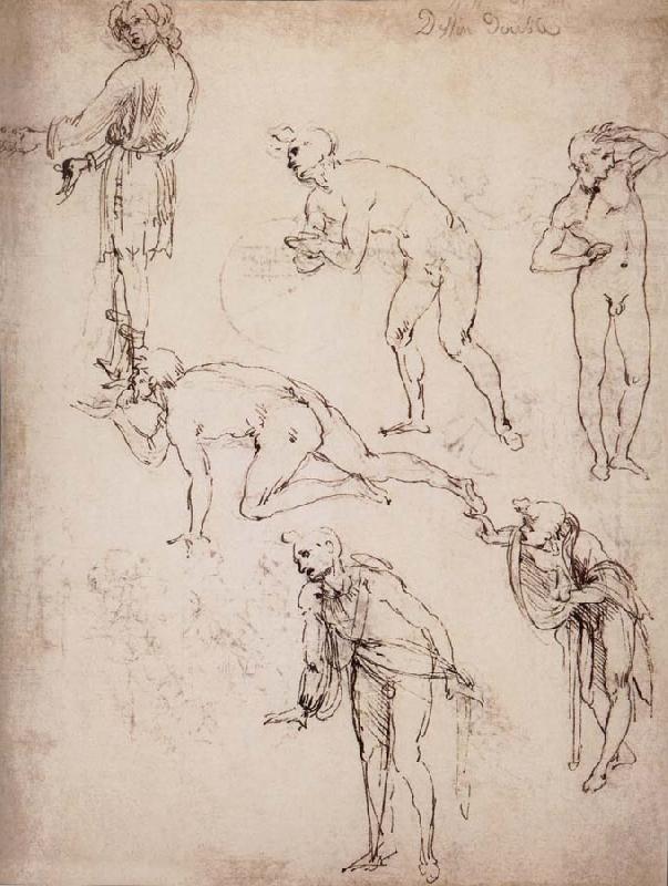 Six studies fur naked or clothed men, LEONARDO da Vinci